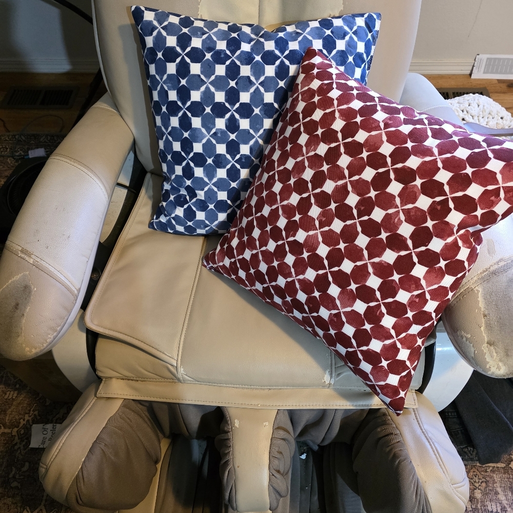 Patterned Red and Blue Accent Pillow Set